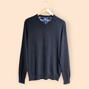 Cambridge Dry Goods Company Men’s Large Navy Blue Cotton V-neck Knit Sweater